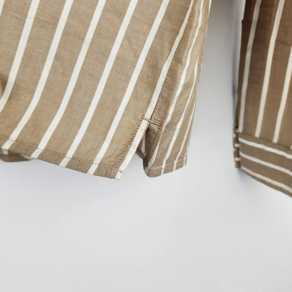 NWT Everlane Brown Stripe Button Up Collared PJ Pajama Shirt sz S - Picture 5 of 8